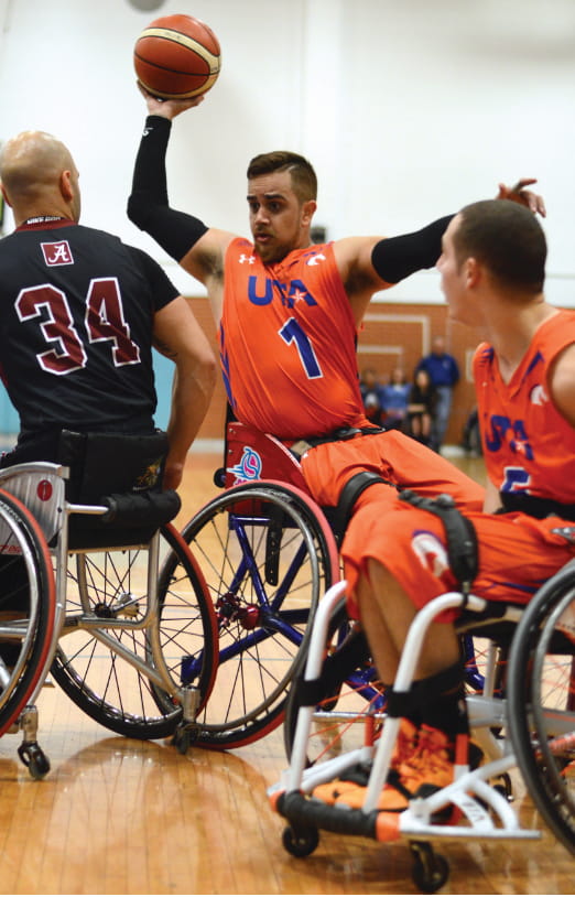 Movin Mavs player in wheelchair basketball game