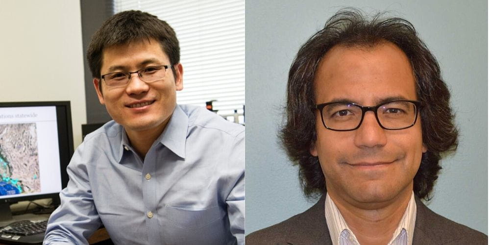 Associate Professor Xinbao Yu and Professor Laureano Hoyos, both of UTA's Civil Engineering Department