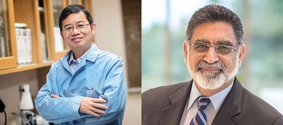 Qinhong Hu, UTA professor in the Department of Earth and Environmental Sciences, and Vistasp Karbhari, professor with appointments in the Civil and Mechanical and Aerospace Engineering departments