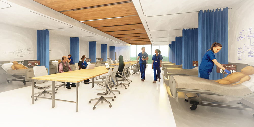 An illustration of the skills lab in the future Smart Hospital building.