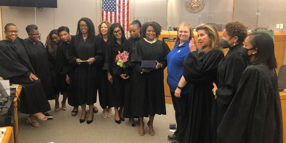 Katherine Kreis poses for photo with Dallas County judges" _languageinserted="true