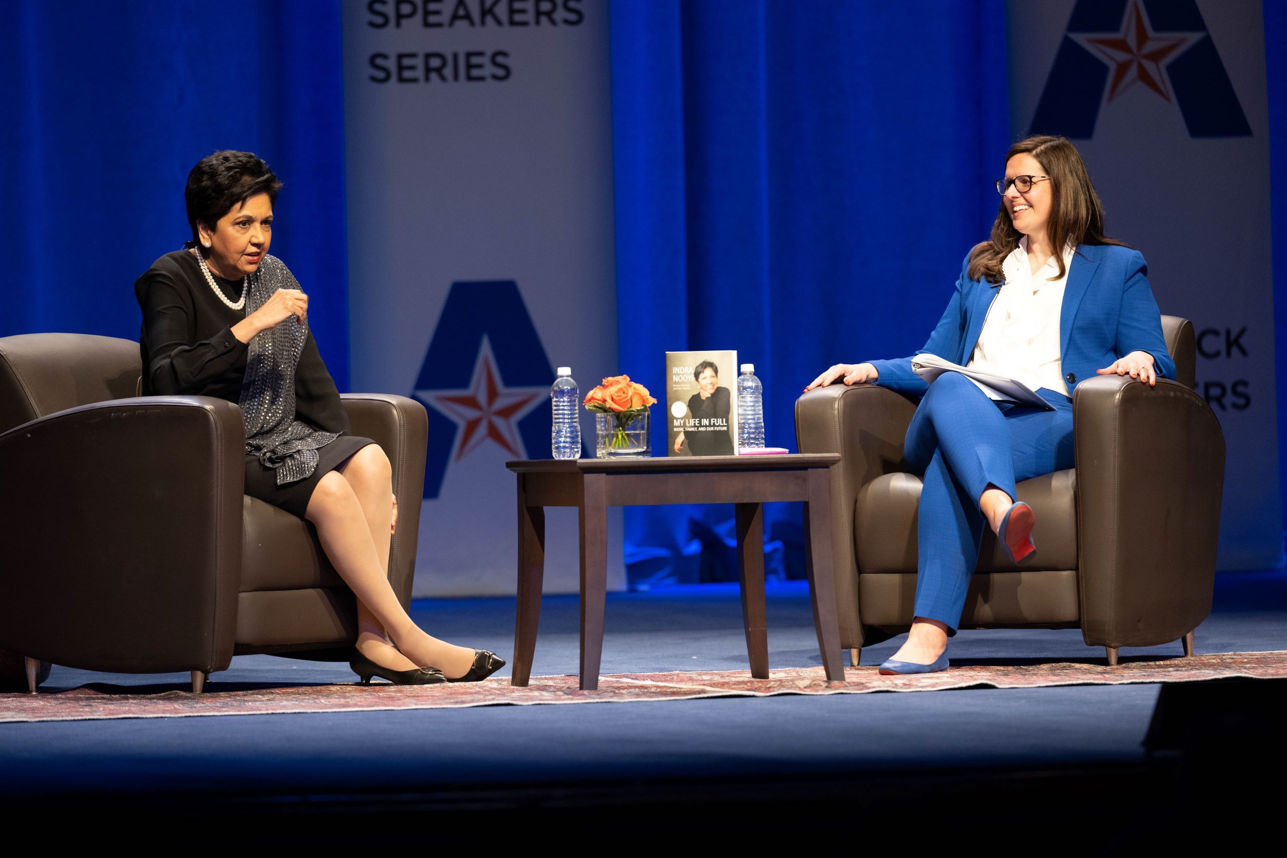 Indra Nooyi, left, and UTA President Jennifer Cowley