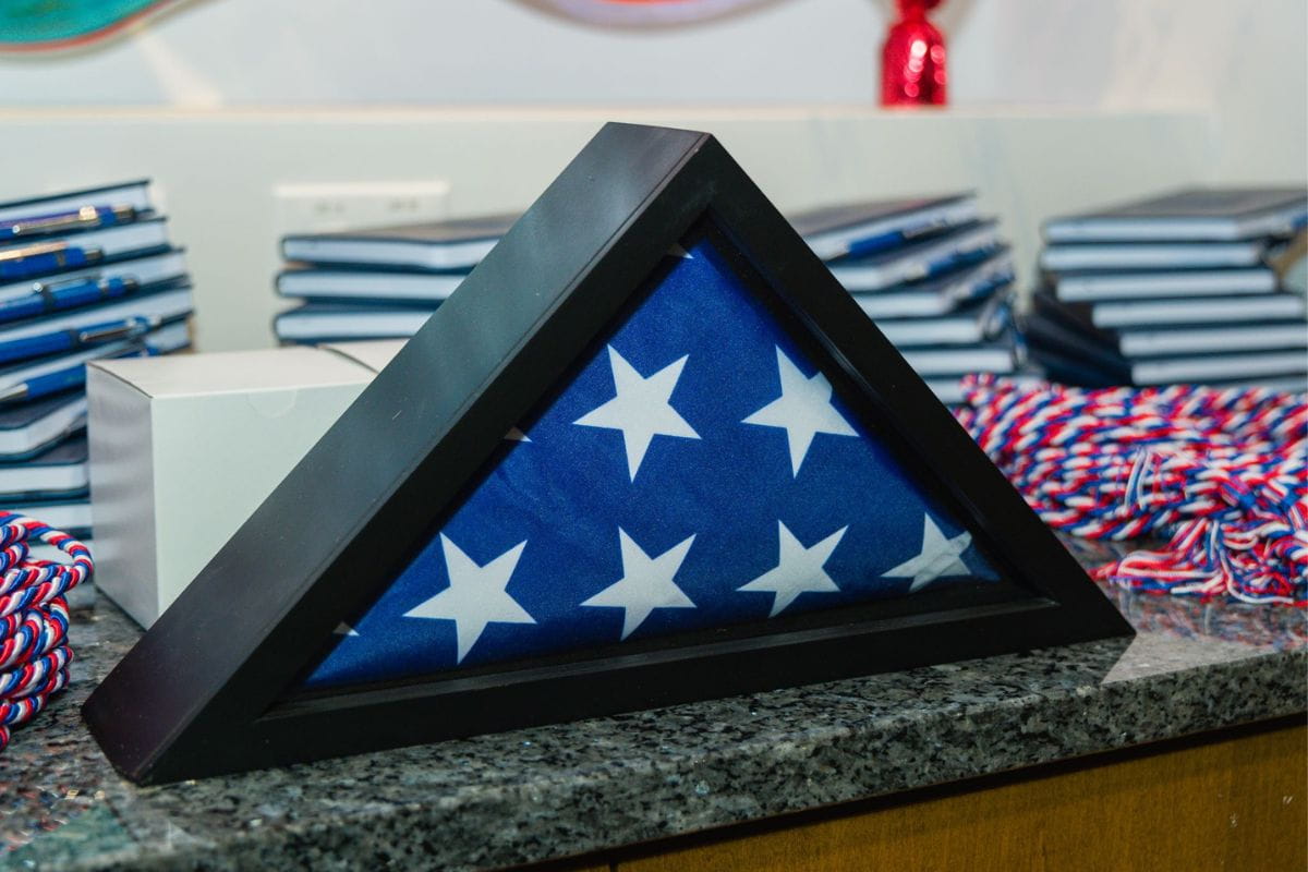 Folded American flag in case
