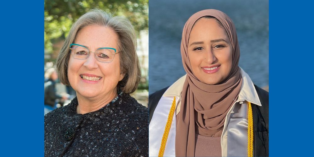 Photo of Rebecca Garner, clinical associate professor at the UTA College of Nursing and Health Innovation, and Aleya Abdo, a UTA senior" _languageinserted="true