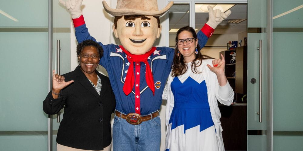 Little Big Tex with President Jennifer Cowley and Provost Tamara Brown