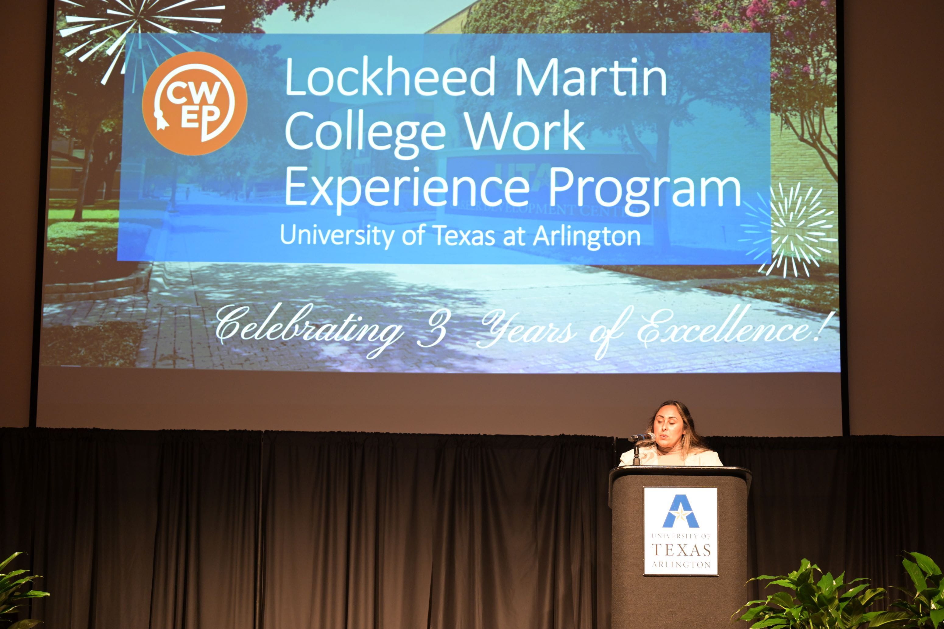 The College Work Experience Program event featured several students who participate in the UTA/Lockheed Martin program." _languageinserted="true