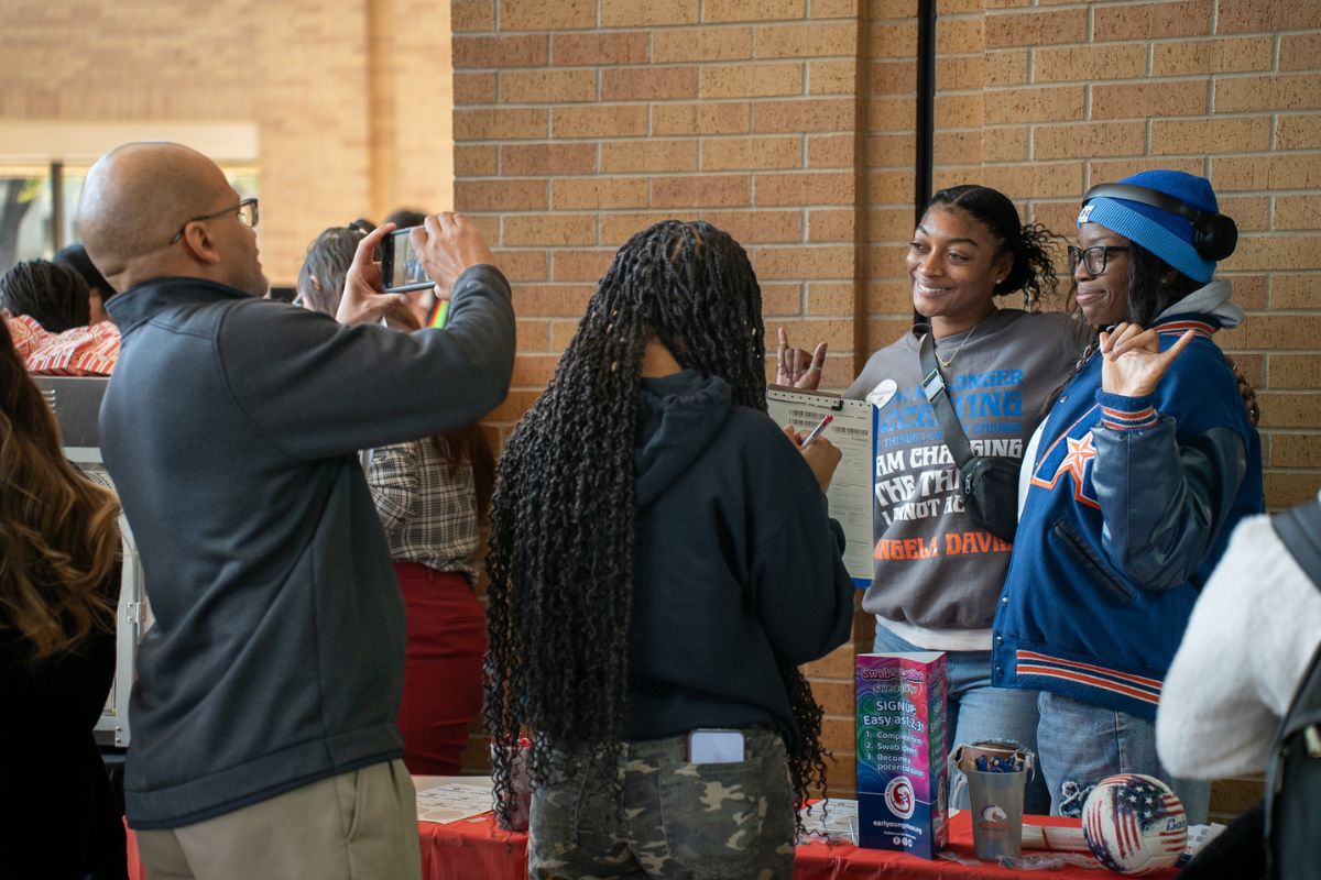 Students posing for a photo during the Spring 2025 Maverick Activity Fair 