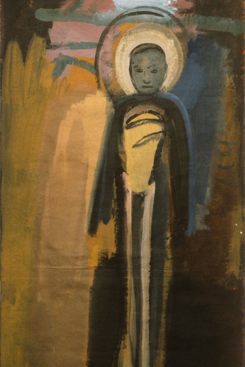 Descending Figure (Grey Face), Keisho Okayama, 1985, acrylic on paper, courtesy of the artist’s estate