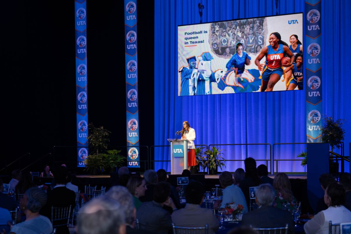 UTA President Jennifer Cowley speaks at the State of Higher Education luncheon