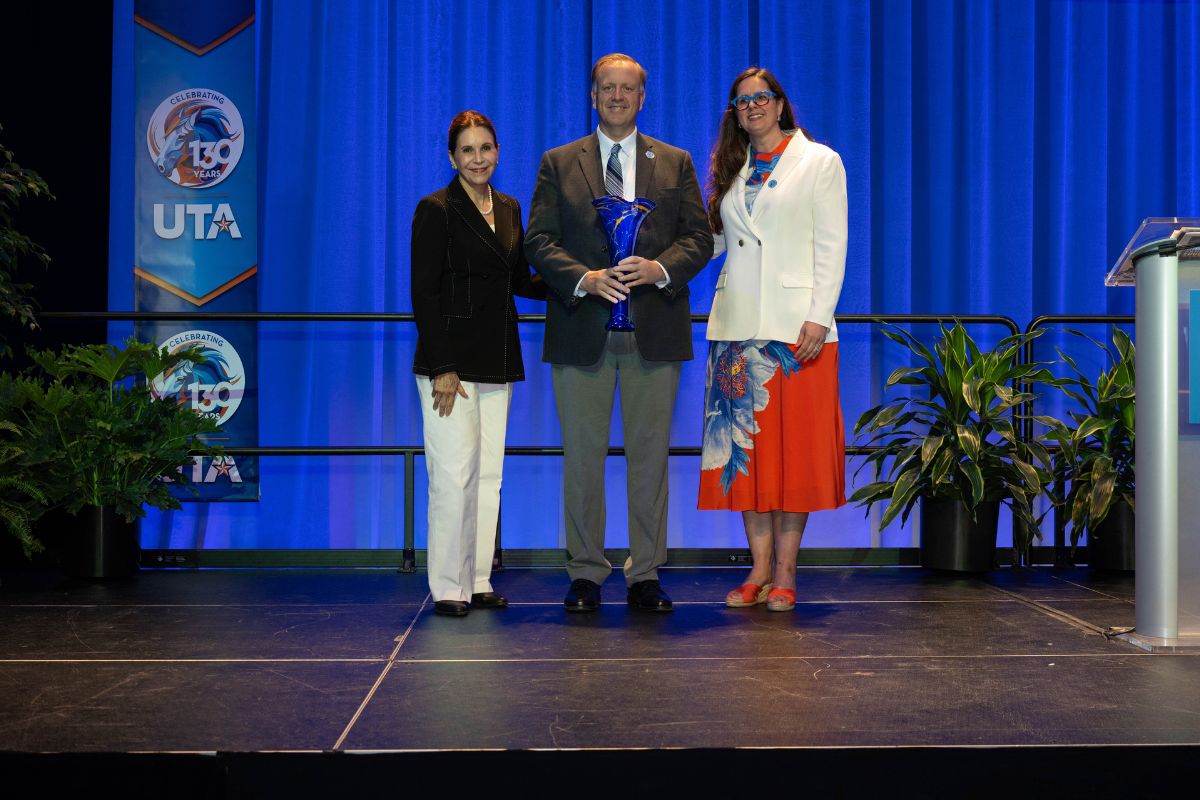 Tarrant County College District Chancellor Elva LeBlanc, Higher Education Servicing Corporation President Phillip Wambsganss and UTA President Jennifer Cowley at the annual State of Higher Education luncheon." _languageinserted="true