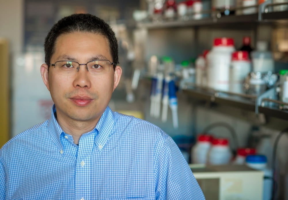 Image shows Dr. Yi Hong posing in his lab 