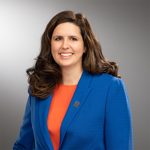 A professional headshot of UTA president Dr Jennifer Cowley