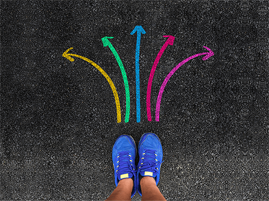 Blue Shoes with Multiple Paths leading out