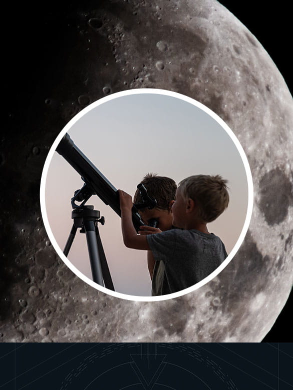 International Observe the Moon Night Thumbnail, Kids Looking through Telescope at Night Sky
