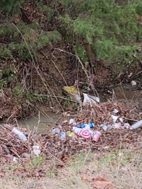 Litter in a creek at Randol Mill Park