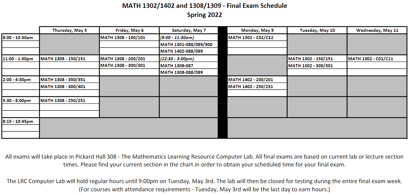 Final Exam Schedule-Spring2022