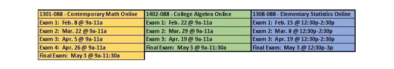 The math lab will be closed from 9 a m to 11 a m on the following Saturdays for class testing: February 8 and 22, March 22 and 29, April 5, 19, and 26. The lab will also close from 12 p m to 3 p m on February 15, March 8, and April 19.