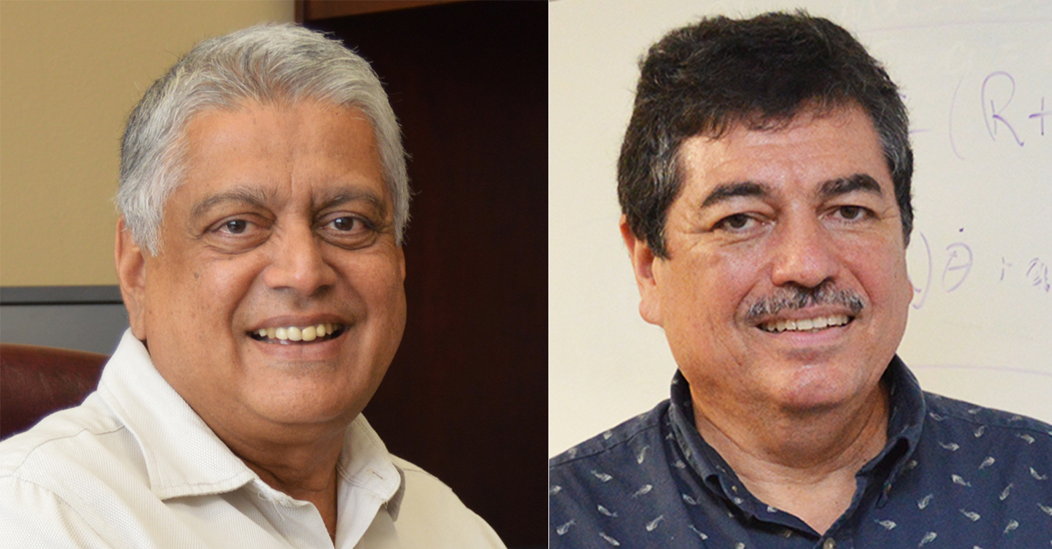Krishnan Rajeshwar, professor of chemistry and biochemistry, left, and Ramon Lopez, professor of physics