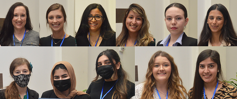 DISCOVER symposium award winners include, from top left: Shannon Thomas (2nd place, graduate division): Kelsey Beavers (3rd place, graduate); Rodina Eladawy (honorable mention, graduate): Tiffany Aguirre (honorable mention, graduate); Camille Condron (2nd place, undergraduate division); Anisha Sharma (3rd place, undergraduate); bottom row, from left: Rebecca Roten, Alaa Alises, and Fariha Sheikh (honorable mention, undergraduate); Anna Romero and Diana Puga Ruiz (honorable mention, undergraduate).