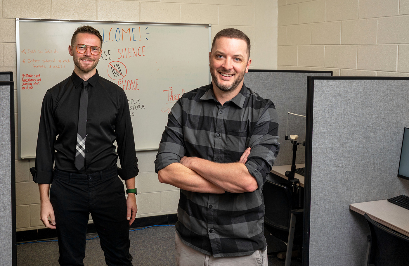 UTA doctoral student in psychology Philip Peper, left, and Hunter Ball, UTA assistant professor of psychology