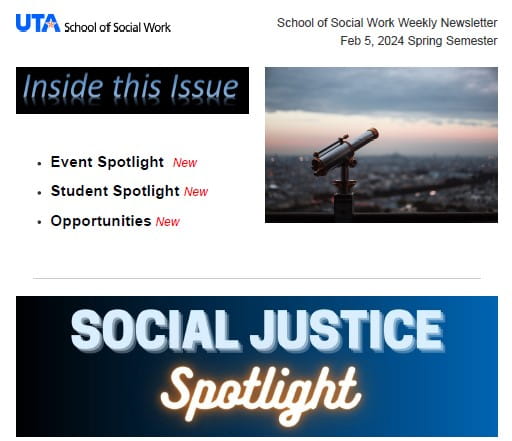 School of Social Work Weekly Update - Week February 05, 2024 Spring Semester image