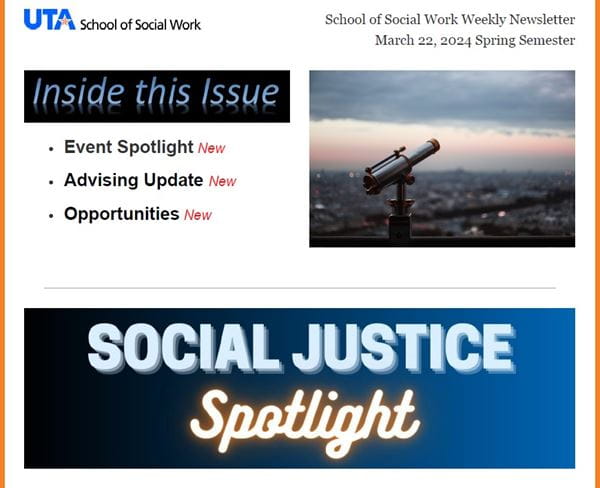 School of Social Work Weekly Update - Week March 22, 2024 Spring Semester image