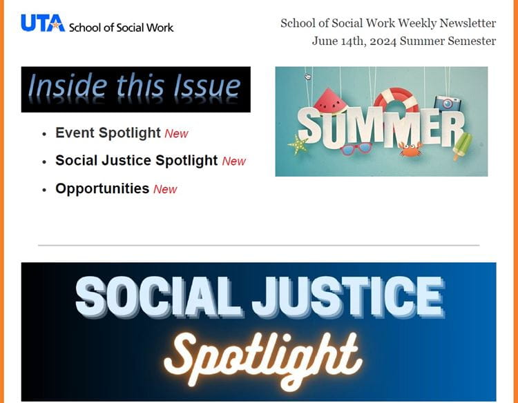 School of Social Work Weekly Update - June 14, 2024 Summer Semester image