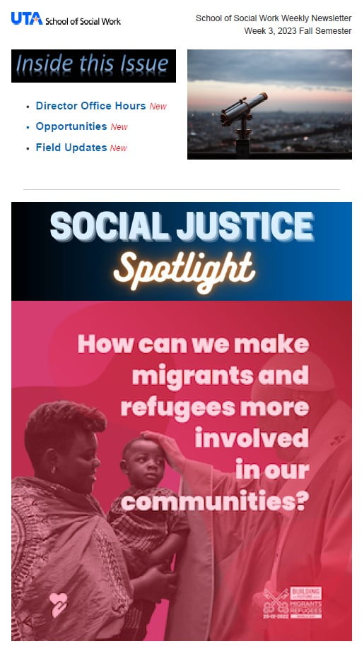 School of Social Work Weekly Newsletter - Week 3  Fall 2023 Semester