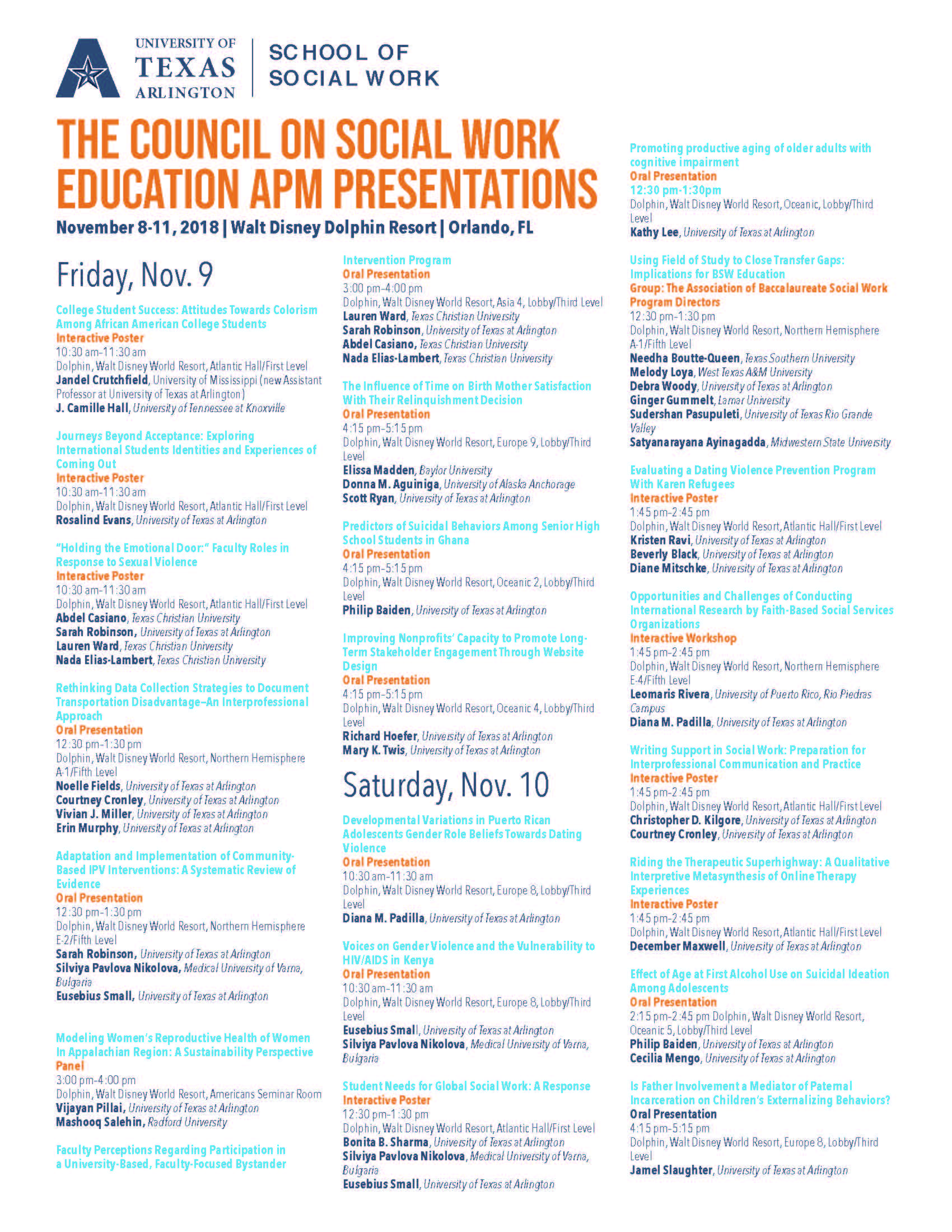 Research Conferences and Presentations School of Social Work The