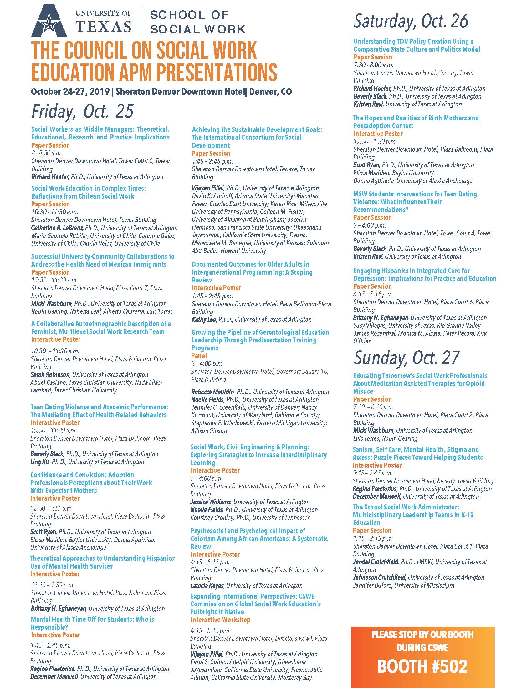 Research Conferences and Presentations School of Social Work The