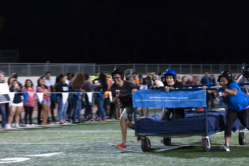 Students racing on their bed determined to win the gold