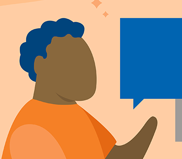 Graphics of a person speaking with a speech bubble 