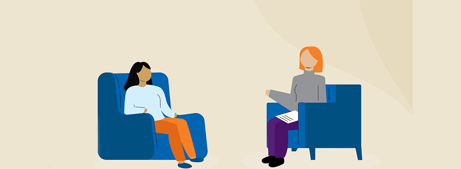 Graphics of two people in a counselling session