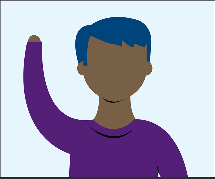 Graphics of a person raising their hand