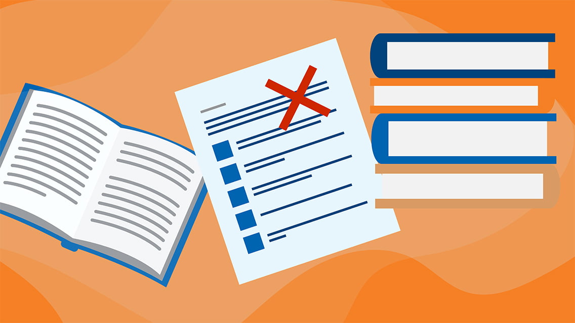 books with orange background graphic