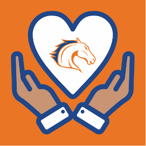 hands holding a heart with mavericks horse