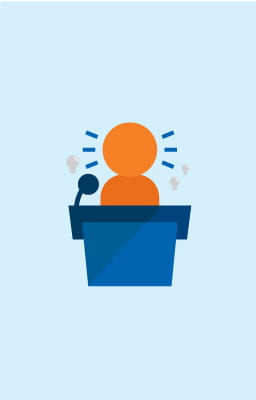 graphics of a speaker at a podium
