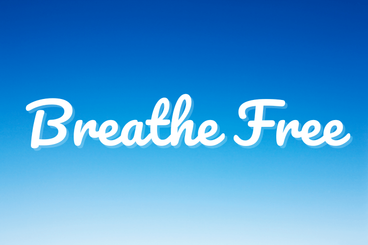 Blue background with Breath Free text in white script font