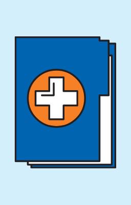 graphics of book with a red cross symbol
