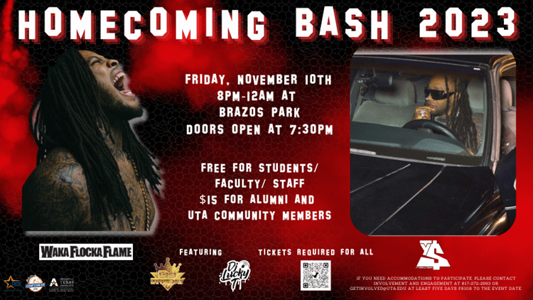 Poster for the 2023 UTA Homecoming event, The Bash