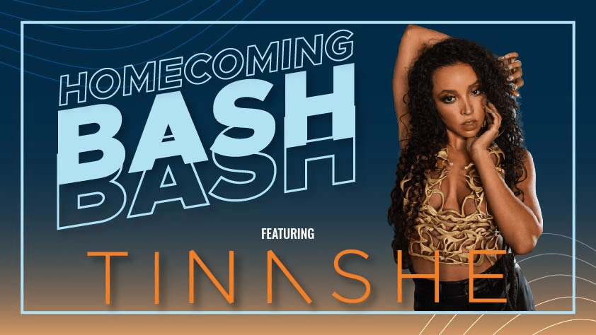 Homecoming Bash featuring Tinashe with image of tinashe on right