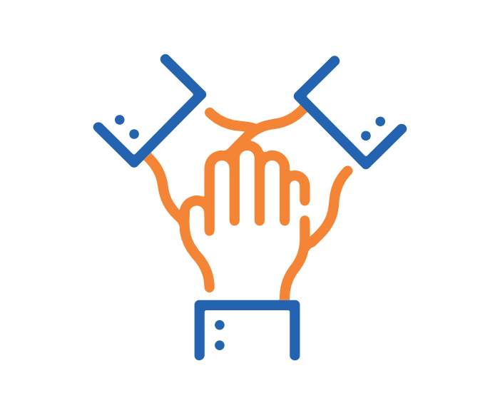 icon portraying collaboration with hands stacked on top of each other