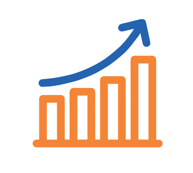 icon representing enrichment by means of upwards going bar graph