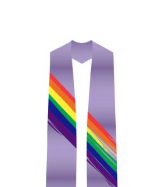 LGBTQ+ lavendar grad stole with rainbows on each side