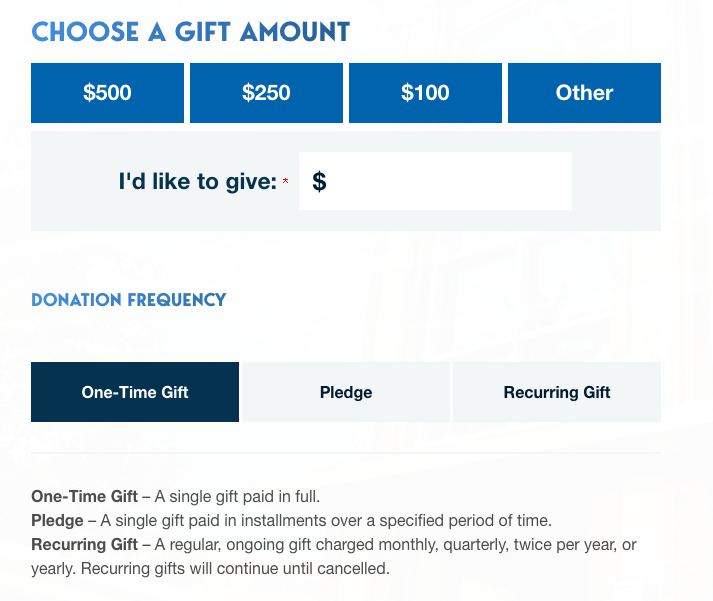 Step 1 of donation process