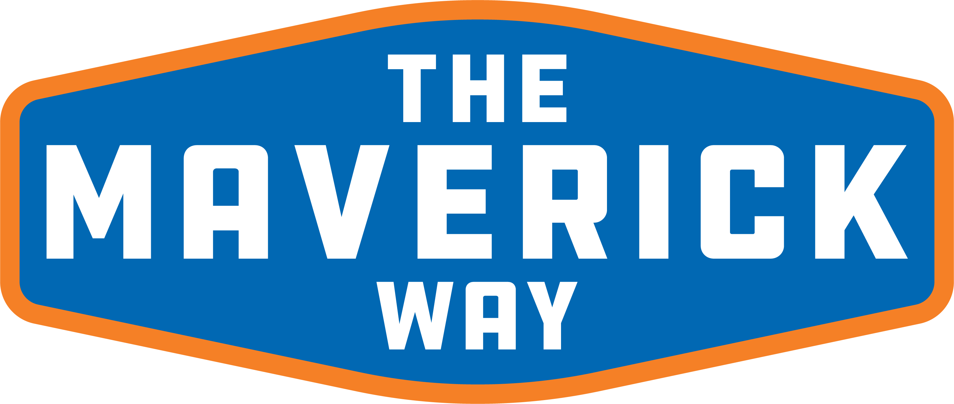 The maverick way blue and orange logo