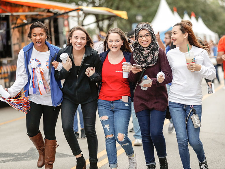 students laughing walking