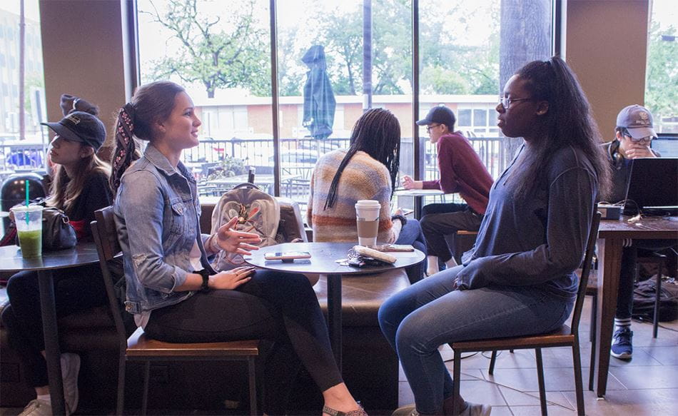 Students having coffee at starbucks