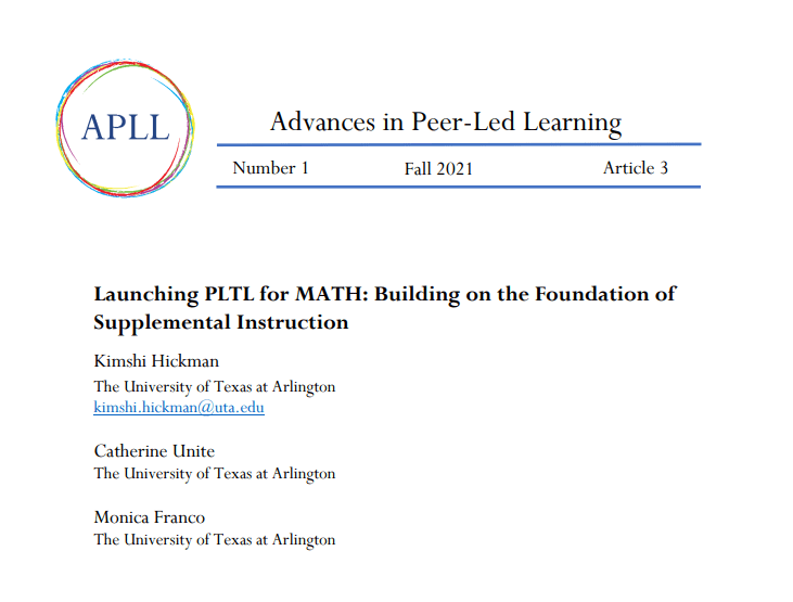 Screenshot of "Launching PLTL for MATH: Building on the Foundation of Supplemental Instruction" article, first page.